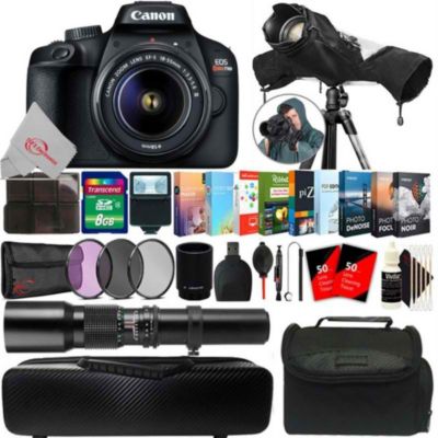 Canon Eos T100 18Mp Dslr Camera + 18-55Mm & 500Mm Lens Accessory Kit
