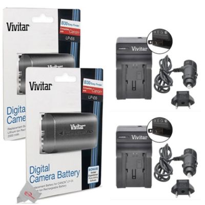 Vivitar Two Packs Viv-Cb-E6 Replacement Battery For Canon Lp-E6 With Two Lc-E6 Replacement Rapid Charger For Canon Lp-E6 For 90D 80D 5D 6D 7D