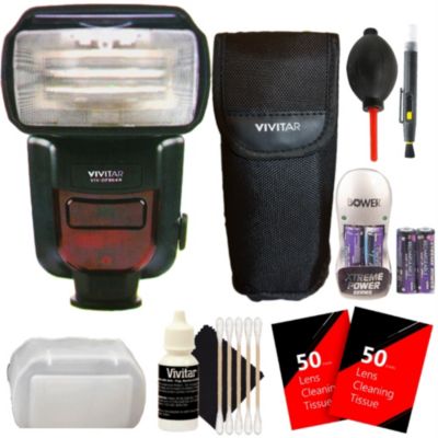 Vivitar Black Df-864 Speedlight Flash With Deluxe Accessory Kit For Nikon Dslr Cameras