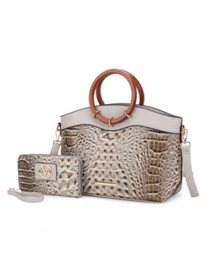 Mkf Collection By Mia K Women's Phoebe Faux Crocodile-Embossed Vegan Leather Tote With Wristlet Wallet Bag