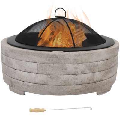 Sunnydaze Decor Sunnydaze 35 In Faux Stone Fire Pit With Handles And Spark Screen