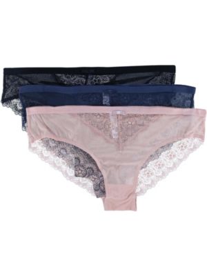 French Affair Women's Plus Size Lace And Mesh Bikini Underwear (Pack Of 3)
