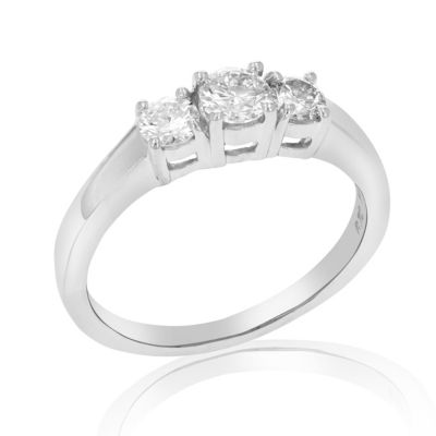 Vir Jewels 1 Cttw 3 Stone Diamond Engagement Ring 14K White Gold Round Bridal Wedding Size 8