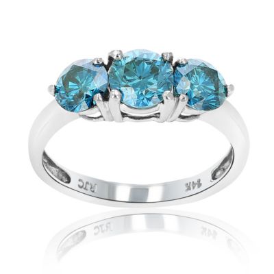 Vir Jewels 2 Cttw 3 Stone Round Blue Diamond Engagement Ring 14K White Gold Bridal Wedding Size 7