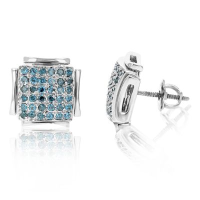 Vir Jewels 1 Cttw Cluster Composite Blue Diamond Stud Earrings 14K White Gold Screw Backs