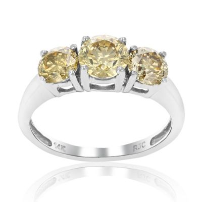 Vir Jewels 2 Cttw 3 Stone Round Champagne Diamond Engagement Ring 14K White Gold Bridal