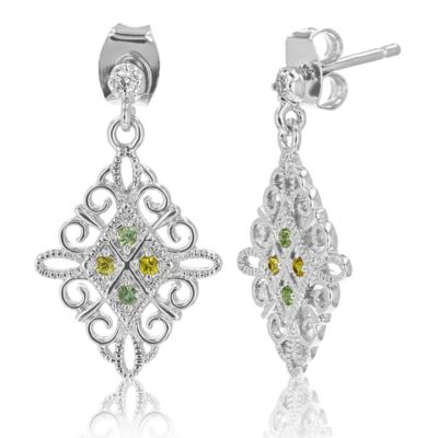 Vir Jewels 1/10 Cttw Green And Yellow Sapphire Dangle Earrings Brass With Rhodium Plating