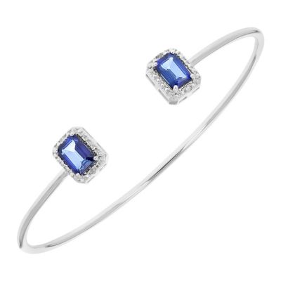 Vir Jewels Lab Created 1.50 Cttw Created Blue Sapphire Cuff Bangle With Rhodium Plating