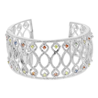 Vir Jewels 3/4 Cttw Multi Sapphire Cuff Bangle Bracelet Brass With Rhodium Plating