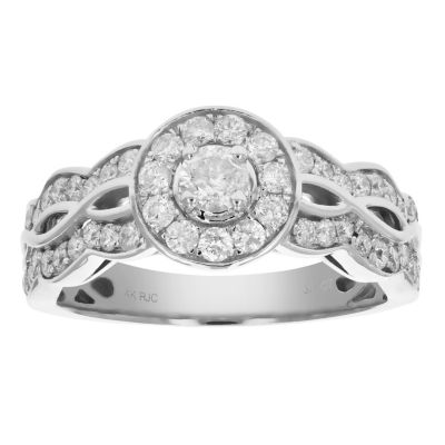Vir Jewels 3/4 Cttw Diamond Engagement Ring 14K White Gold Halo Prong Set Bridal Style