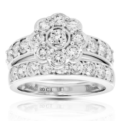 Vir Jewels 2 Cttw Diamond Bridal Ring Set Cluster Flower Composite 14K White Gold Wedding