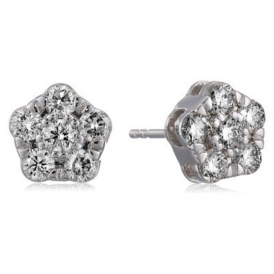 Vir Jewels 1 Cttw Diamond Stud Earrings 14K White Gold I1-I2 Clarity Cluster Composite With Push-Backs
