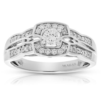 Vir Jewels 1/2 Cttw Diamond Engagement Ring 14K White Gold Cushion Shape Halo Bridal Ring