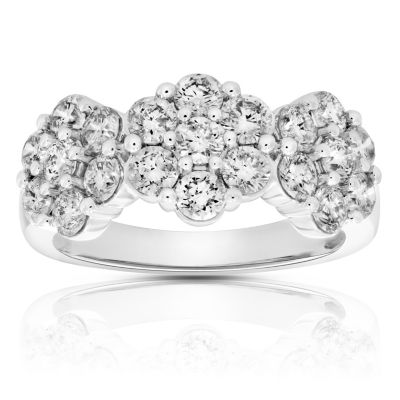 Vir Jewels 2 Cttw Diamond Engagement Ring Three Stone Cluster 14K White Gold Bridal Wedding