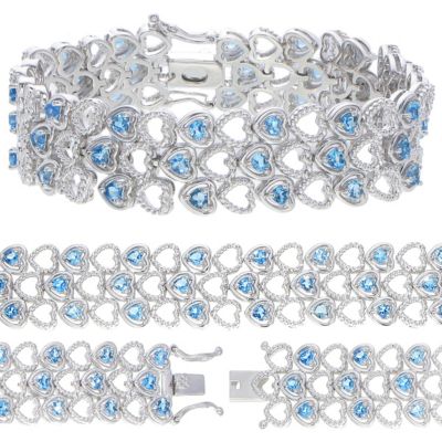 Vir Jewels 4.50 Cttw Swiss Blue Topaz Tennis Bracelet .925 Sterling Silver Rhodium Heart