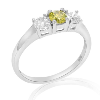 Vir Jewels 1 Cttw 3 Stone Yellow And White Diamond Engagement Ring 14K White Gold Bridal