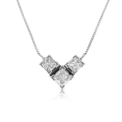 Vir Jewels 3/4 Cttw 3 Stone Princess Cut Diamond Pendant Necklace 14K White Gold With Chain