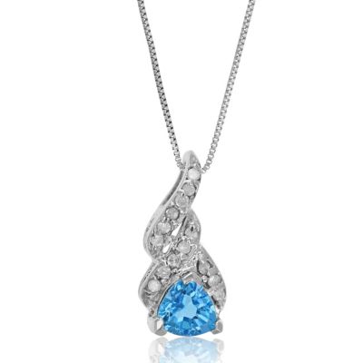 Vir Jewels 3/4 Cttw Trillion Cut Blue Topaz And Diamond Pendant In 14K White Gold 18"" Chain
