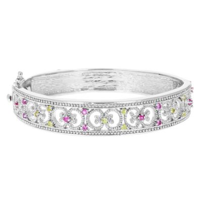 Vir Jewels 0.65 Cttw Pink And Yellow Sapphire Bangle Bracelet Brass With Rhodium Filigree