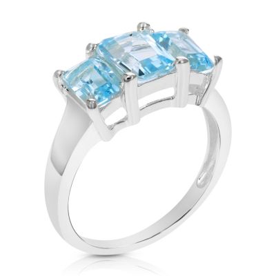 Vir Jewels 1.50 Cttw 3 Stone Blue Topaz Ring .925 Sterling Silver With Rhodium Emerald