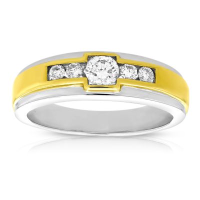 Vir Jewels 1/2 Cttw Men's 5 Stone Diamond Engagement Ring 14K Two Tone Gold Round Size 10
