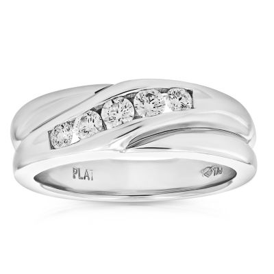 Vir Jewels 1/2 Cttw Men's 5 Stone Si1 Clarity Diamond Wedding Ring Platinum Round Size 10