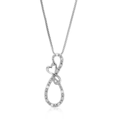 Vir Jewels Lab Created Women's 1/10 Ct Round 12 Lab Grown Diamond Heart Pendant Necklace In .925 Sterling Silver Prong Set