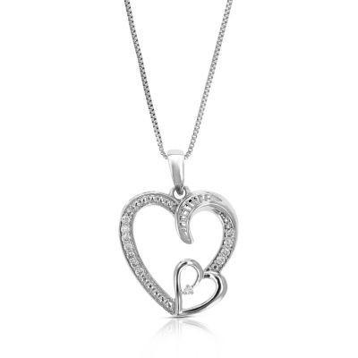 Vir Jewels Lab Created Women's 1/10 Ct Round Lab Grown Diamond Heart Pendant Necklace In .925 Sterling Silver Prong Set