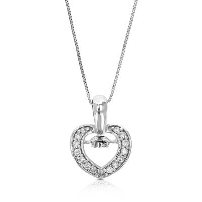 Vir Jewels Lab Created Women's 1/10 Ct Round 16 Lab Grown Diamond Heart Pendant Necklace In .925 Sterling Silver Prong Set
