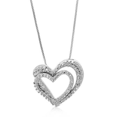 Vir Jewels Lab Created Women's 1/14 Ct Round 10 Lab Grown Diamond Heart Pendant Necklace In .925 Sterling Silver Prong Set