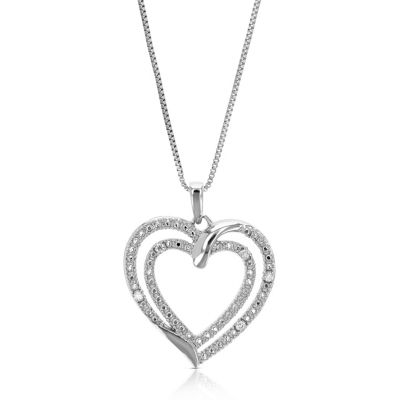 Vir Jewels Lab Created Women's 1/20 Ct Round Lab Grown Diamond Heart Pendant Necklace In .925 Sterling Silver Prong Set