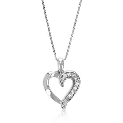 Vir Jewels Lab Created Women's 1/12 Ct Round 12 Lab Grown Diamond Heart Pendant Necklace In .925 Sterling Silver Prong Set