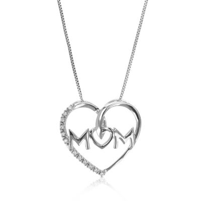 Vir Jewels Lab Created Women's 1/20 Ct Round 12 Lab Grown Diamond Mom Heart Pendant Necklace In .925 Sterling Silver Prong