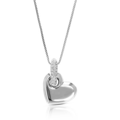 Vir Jewels Lab Created Women's 1/16 Ct Round 14 Lab Grown Diamond Heart Pendant Necklace In .925 Sterling Silver Prong Set