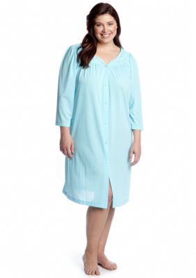 Miss Elaine Plus Size Nylon Embroidered Button Front Robe | Belk