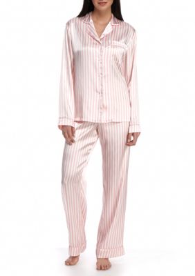 New Directions Satin Stripe Notch Pajama Set | Belk