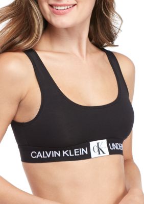Calvin Klein Monogram Unlined Bralette Bra, White, 1X - NEW