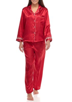 Jones New York Embroidered Satin Pajama Set | Belk