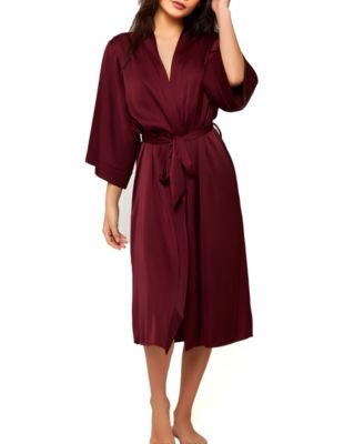 Icollection Women's Gwendolyn Stretch Satin Midi Robe W/ 3/4'' Sleeves, Looped Self Tie Sash And Inner Ties. Pairs With Gwendolyn Matching Midi Gown