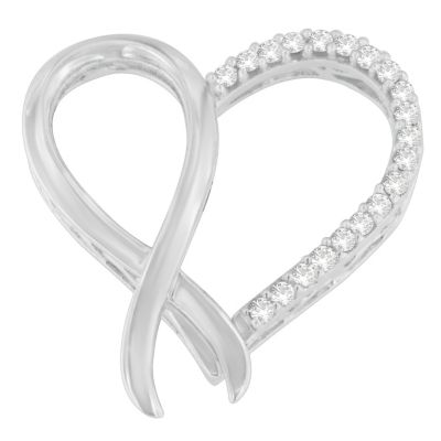 Haus Of Brilliance Sterling Silver 1/4Ct Tdw Round Cut Diamond Ribbon And Heart Accent Pendant Necklace (H-I, I2-I3)