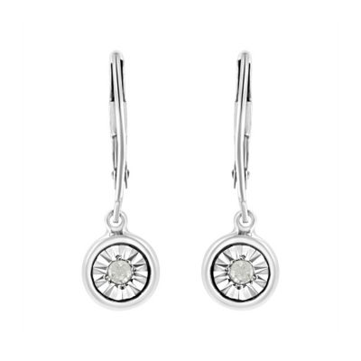 Haus Of Brilliance .925 Sterling Silver 1/10 Cttw Bezel-Set Round-Cut Diamond Accent Dangle Earring (I-J Color, I3 Clarity)