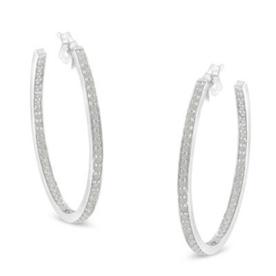 Haus Of Brilliance 10K White Gold 1.0 Cttw Round-Cut Diamond Inside- Out Hoop Earrings (I-J Color, I2-I3 Clarity)