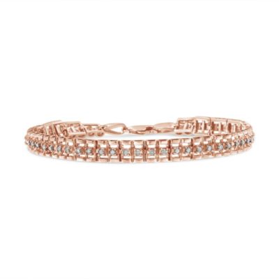 Haus Of Brilliance 10K Rose Gold Plated .925 Sterling Silver 1/2 Cttw Diamond Double-Link 7"" Tennis Bracelet (I-J Color, I3 Clarity)
