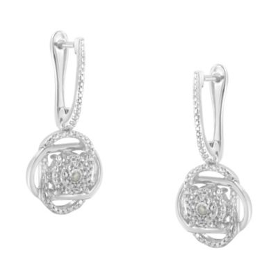 Haus Of Brilliance .925 Sterling-Silver Diamond Accent Floral Cluster Drop And Dangle Stud Earring (I-J Color, I3 Clarity)