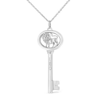 Haus Of Brilliance .925 Sterling Silver Diamond Accent Leo Zodiac Key 18"" Pendant Necklace (K-L Color, I1-I2 Clarity)