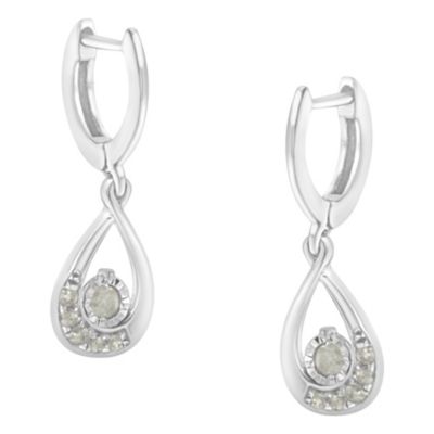 Haus Of Brilliance .925 Sterling-Silver 1/5 Cttw Miracle-Set Round Diamond Drop And Dangle Hoop Earring (I-J Color, I3 Clarity)