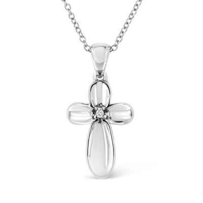 Haus Of Brilliance .925 Sterling Silver Prong-Set Diamond Accent Floral Cross 18"" Pendant Necklace (I-J Color, I1-I2 Clarity)