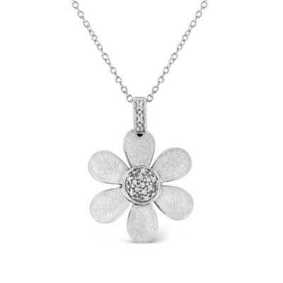 Haus Of Brilliance .925 Sterling Silver Pave-Set Diamond Accent Flower 18"" Pendant Necklace (I-J Color, I1-I2 Clarity)