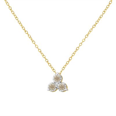 Haus Of Brilliance 14K Yellow Gold Plated .925 Sterling Silver 1/4 Cttw Diamond 3 Stone Trio 18"" Pendant Necklace (J-K Color, I1-I2 Clarity)