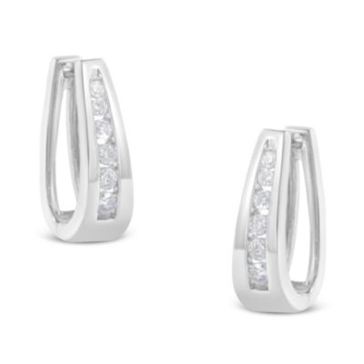 Haus Of Brilliance 14K White Gold Channel-Set Brilliant Round-Cut Diamond Hoop Earrings (I-J Color, I2-I3 Clarity) - Choice Of Carat Weight